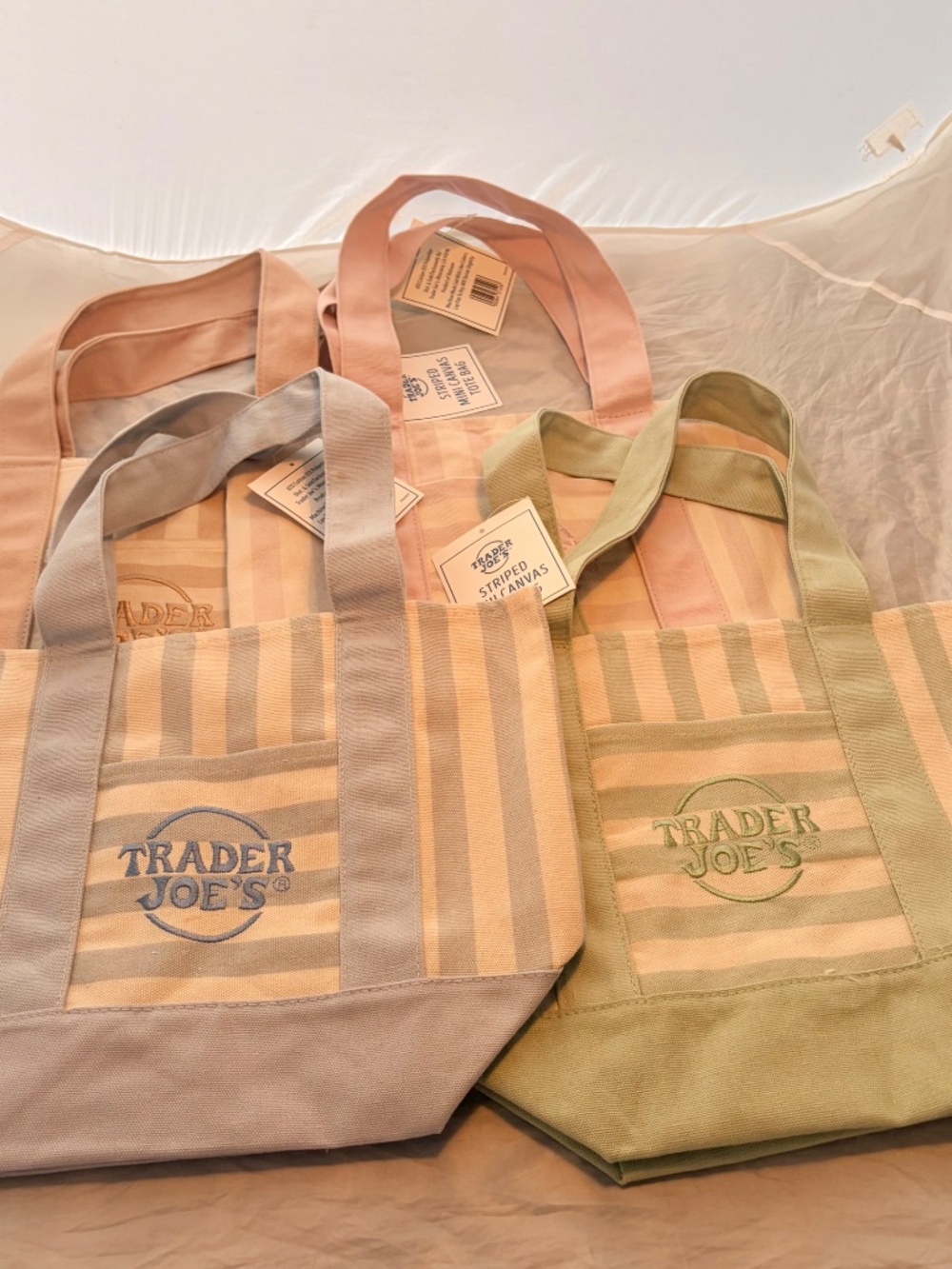 Trader Joe's Brand New Stripped Mini Canvas Shopping Tote Set of 4